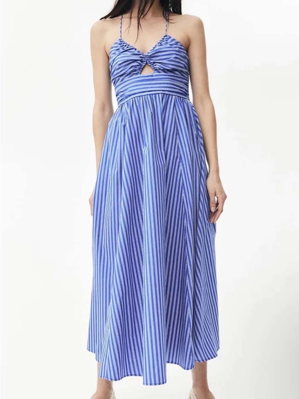 Blue Striped Spaghetti Strap Midi Dress